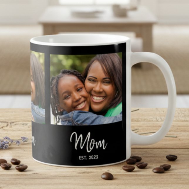 Caneca De Café Mom Established Script Black 3 Photo (Criador carregado)