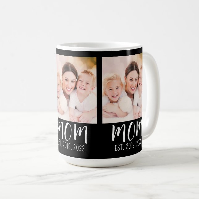Caneca De Café Mom Established Script Black 3 Photo  (Frente Esquerda)