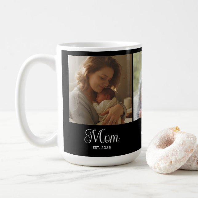 Caneca De Café Mom Established Script Black 3 Photo (Com Donut)