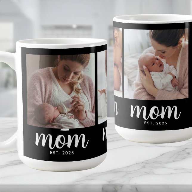 Caneca De Café Mom Established Script Black 3 Photo Coffe Coffee (Criador carregado)