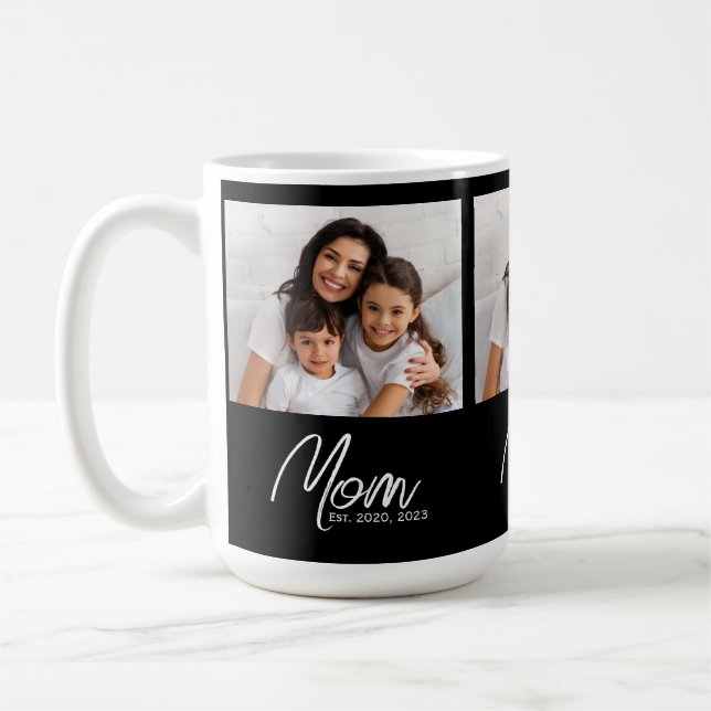 Caneca De Café Mom Established Script Black 3 Photo Coffee Mug (Esquerda)