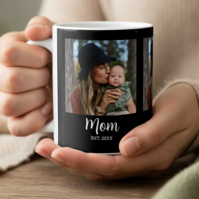 Caneca De Café Mom Established Script Black Photo  (Criador carregado)