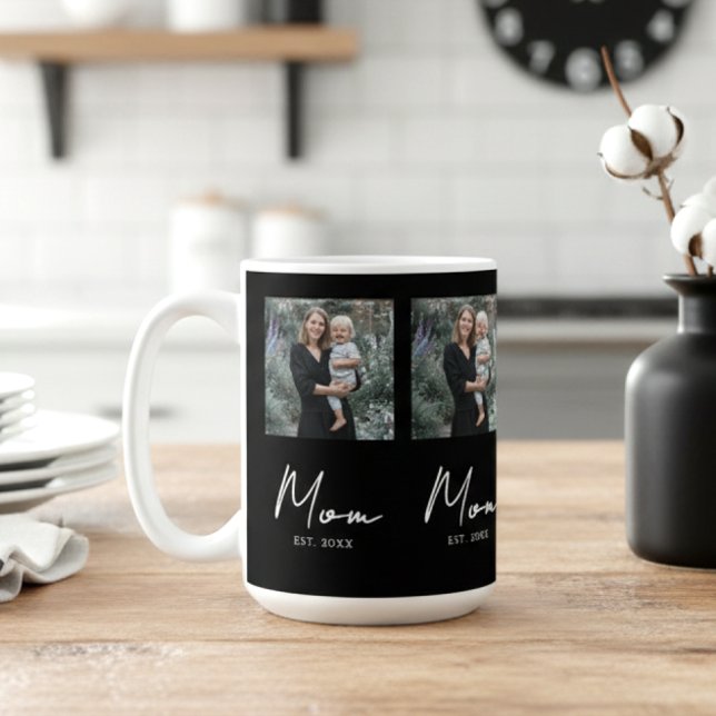 Caneca De Café Mom Established Script Black Repeat Photo (Criador carregado)