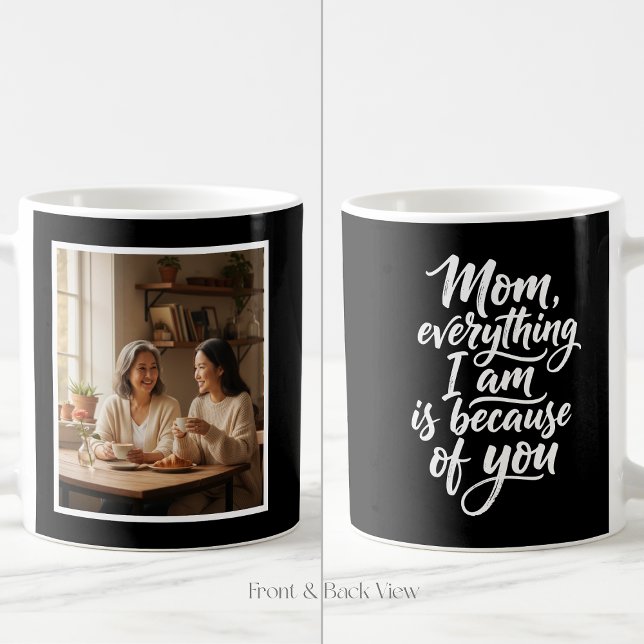 Caneca De Café Mom Everything I Am Script Easy 1 Photo Black (Criador carregado)