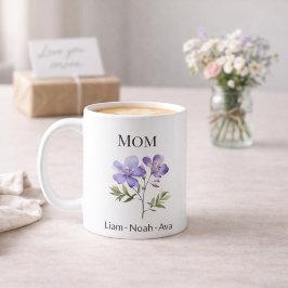 Caneca De Café Mom February Birth Flower with Kids Names