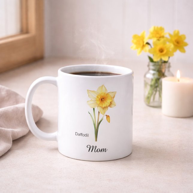 Caneca De Café Mom March Birth Flower Daffodil (Criador carregado)