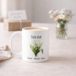 Caneca De Café Mom May Birth Flower with Kids Names