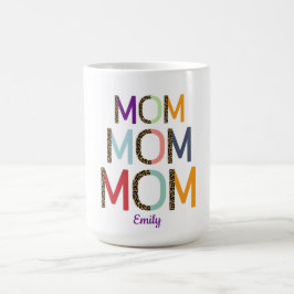 Caneca De Café MOM Nome Personalizado Elegante Branco