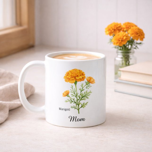 Caneca De Café Mom October Birth Flower Marigold (Criador carregado)