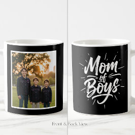 Caneca De Café Mom of Boys Brush Script Custom 1 Photo Black