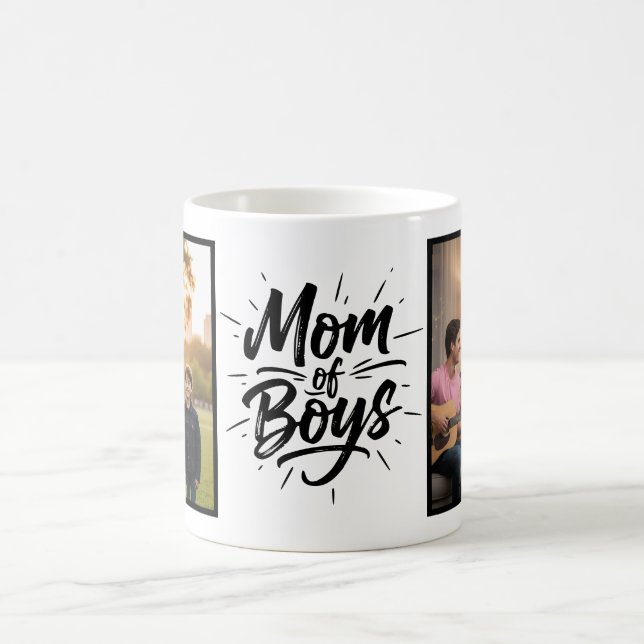 Caneca De Café Mom of Boys Brush Script Two Photo (Centro)