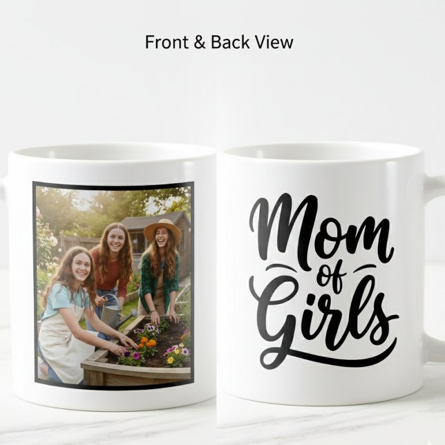 Caneca De Café Mom of Girls Brush Script 1 Custom Photo (Criador carregado)