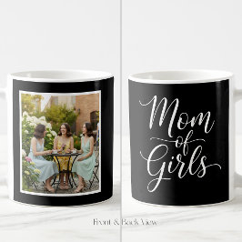 Caneca De Café Mom of Girls Elegant Script 1 Custom Photo Black