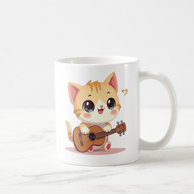 Caneca De Café Momento de Ukulele do Gatinho Fofo (Direita)