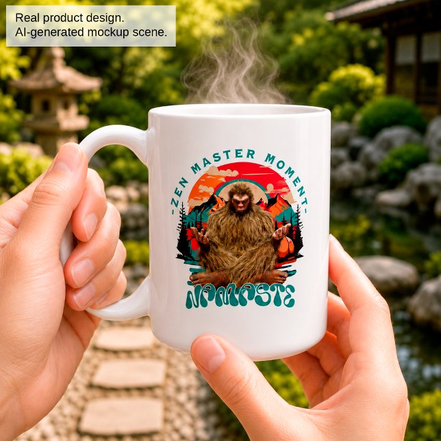 Caneca De Café Momento do Mestre Zen Bigfoot Arte Retro de Medita (Criador carregado)