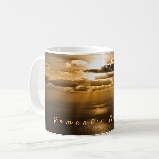 Caneca De Café Momentos românticos fotografia do sol com texto (Frente Esquerda)