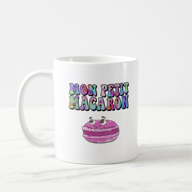 Caneca De Café Mon Petit Macaron Retro Tie Dye Groovy Text (Esquerda)