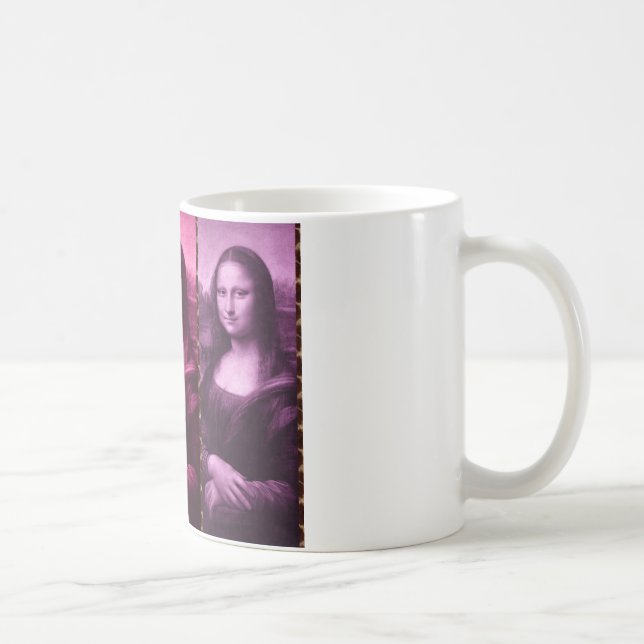 Caneca De Café Mona Lisa Animal Imprime Púrpura Rosa Verde (Direita)
