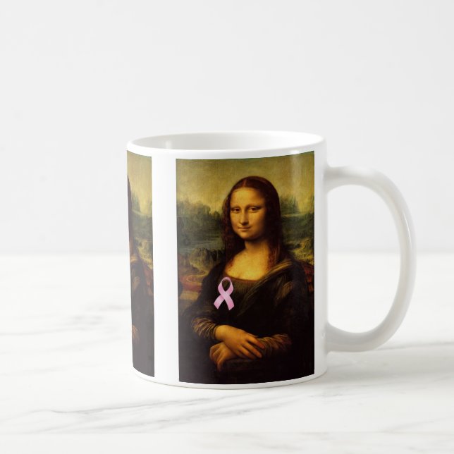 Caneca De Café Mona Lisa Com Fita Rosa (Direita)