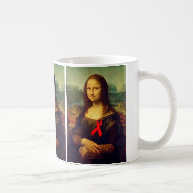 Caneca De Café Mona Lisa Com Fita Vermelha (Direita)