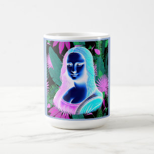 Caneca De Café Mona Lisa em azuis brilhantes
