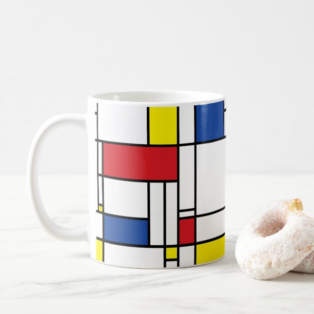 Caneca De Café Mondrian Minimalist Geométrico De Stijl Modern Art (Com Donut)