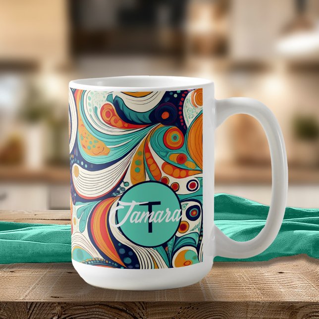 Caneca De Café Monitor Retro Swirls de 60s 70s Abstrato Pat#1 ID1 (Criador carregado)