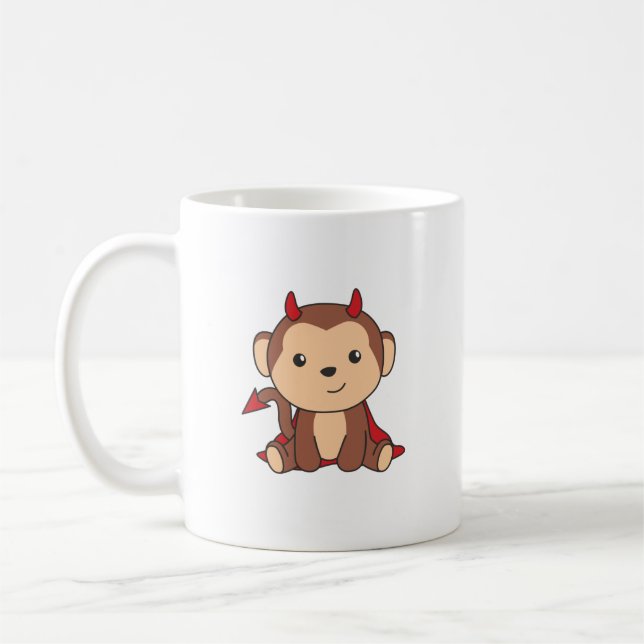 Caneca De Café Monkey Halloween Cute Devil Kids Witume (Esquerda)