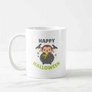 Caneca De Café Monkey Happy Halloween Cauldron Bat