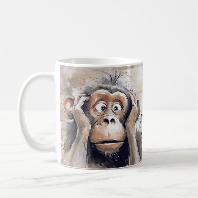 Caneca De Café Monkey Quirky Crazy Cartoon (Esquerda)