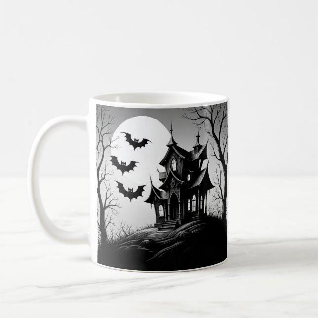 Caneca De Café Monochrome Haunted House Mug (Esquerda)