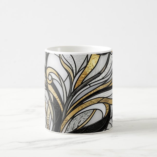 Caneca de Café Monocromática com Orquídea Abstrata (Centro)