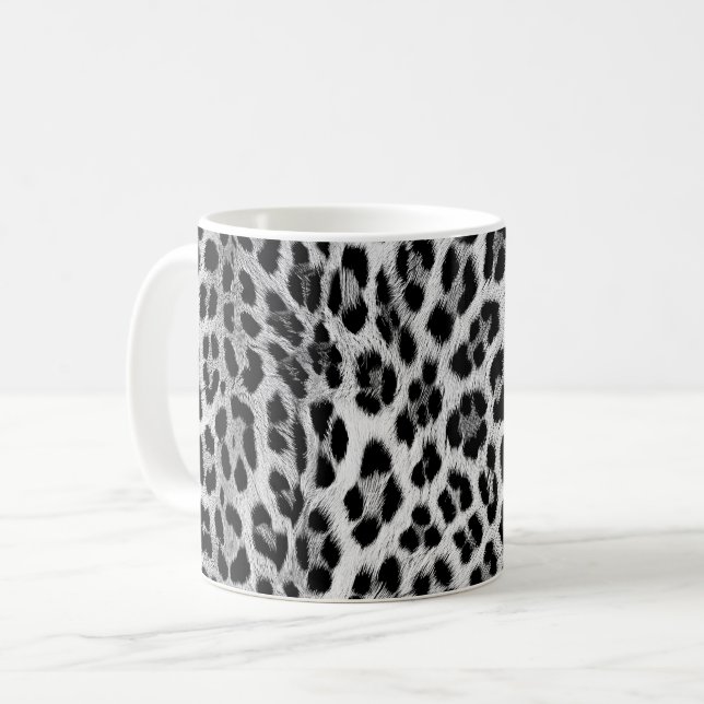 Caneca De Café Monocromático preto e branco, estampa de leopardo (Frente Esquerda)
