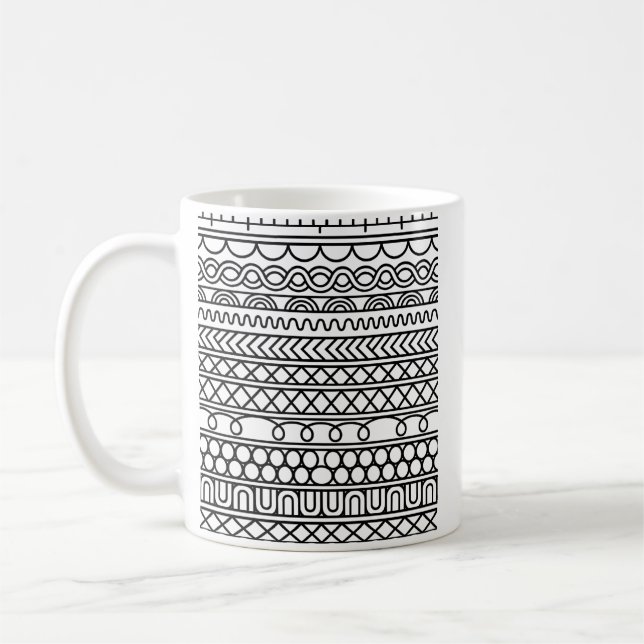 Caneca De Café Monocromo Boho Amostra de Malha | Geométrico Triba (Esquerda)