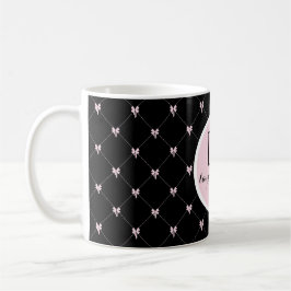Caneca De Café Monogram Black & Pink Bow Script