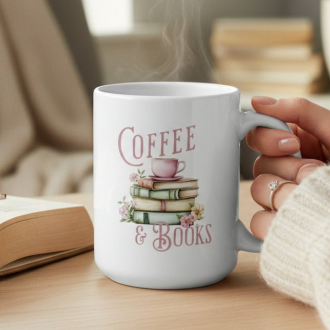 Caneca De Café Monogram Coffee and Books Floral  (Criador carregado)