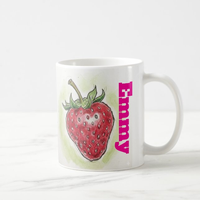 Caneca De Café Monogram cute birthday girly Watercolor strawberry (Direita)