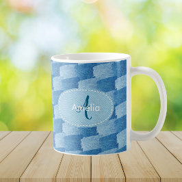 Caneca De Café Monogram Elegant Custom Blue Denim Coffee Mug