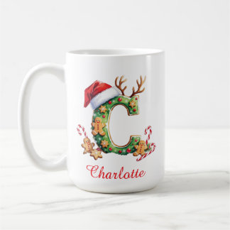 Caneca De Café Monogram initial c ginger men merry Christmas