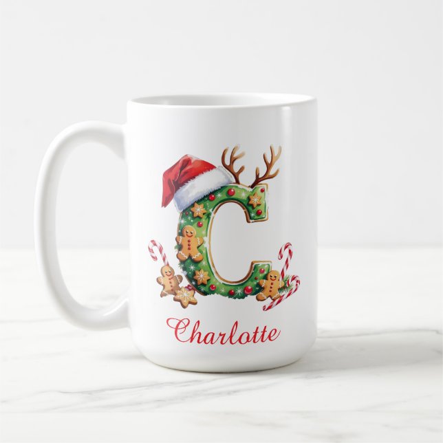 Caneca De Café Monogram initial c ginger men merry Christmas  (Esquerda)