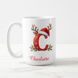 Caneca De Café Monogram initial c snowflakes merry Christmas