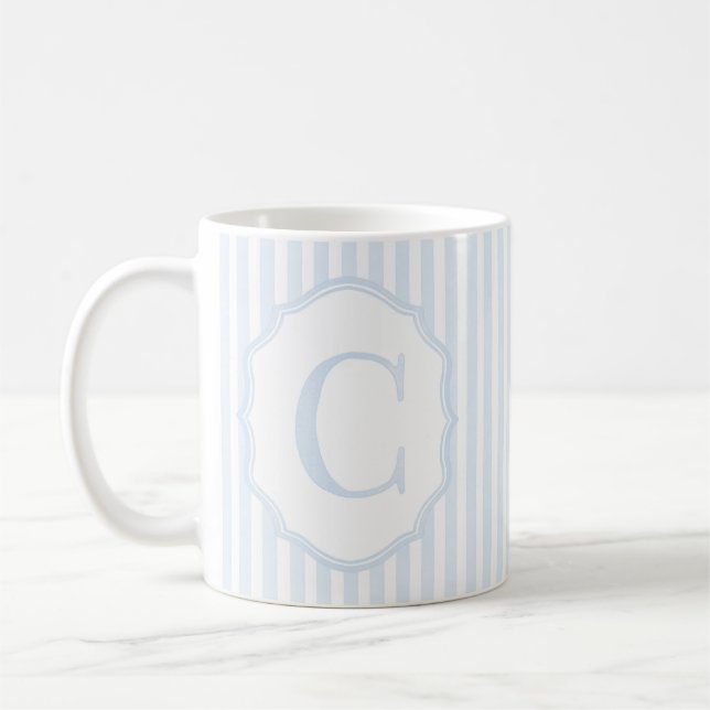 Caneca De Café Monogram Mug Letter C, Blue Striped (Esquerda)