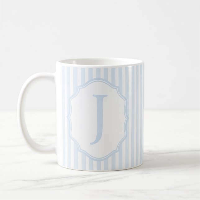 Caneca De Café Monogram Mug Letter J, Blue Striped (Esquerda)