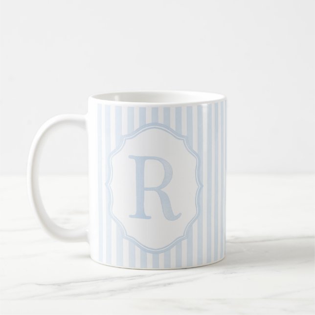 Caneca De Café Monogram Mug Letter R, Blue Striped (Esquerda)