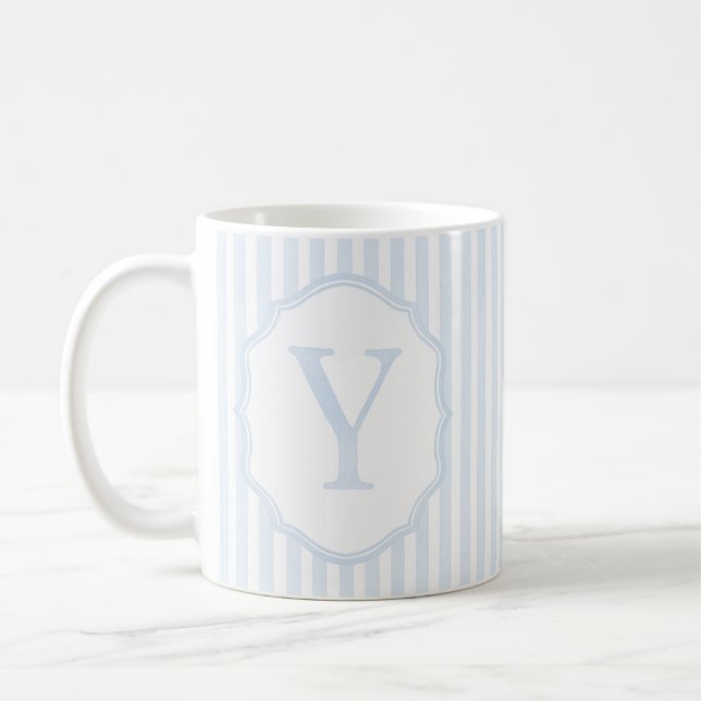 Caneca De Café Monogram Mug Letter Y, Blue Striped (Esquerda)