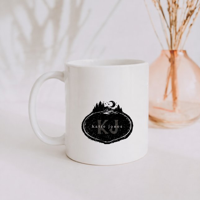 Caneca De Café Monogram Nature Stamp | Custom Name (Criador carregado)
