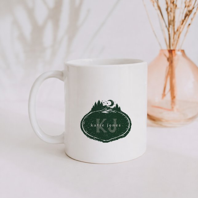 Caneca De Café Monogram Nature Stamp | Custom Name (Criador carregado)
