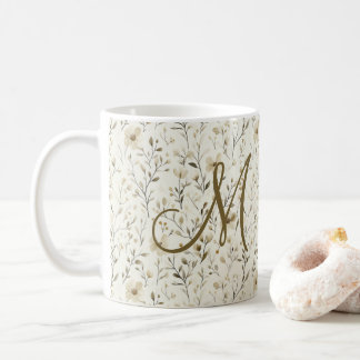 Caneca De Café Monogram Neutral Boho Florals Wildflowers Flowers 