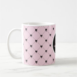 Caneca De Café Monogram Pink & Black Bow Script Mug