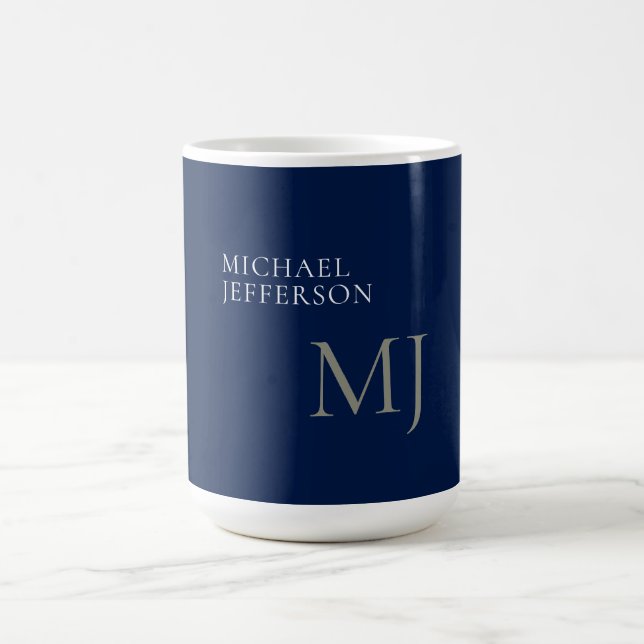 Caneca De Café Monogram Plain Dark Blue Trendy Business (Centro)